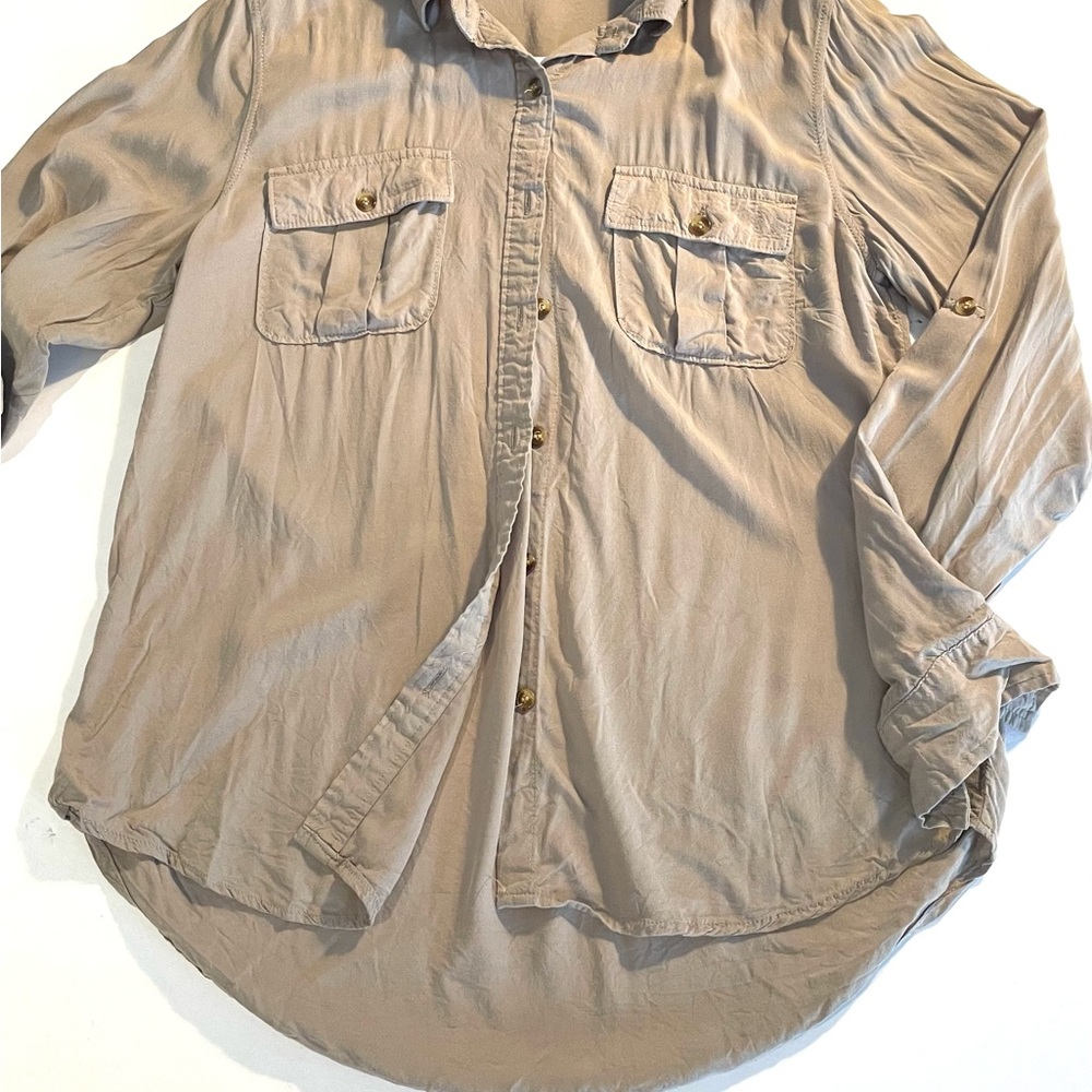 Love Notes Washed Taupe Button-Up Shirt